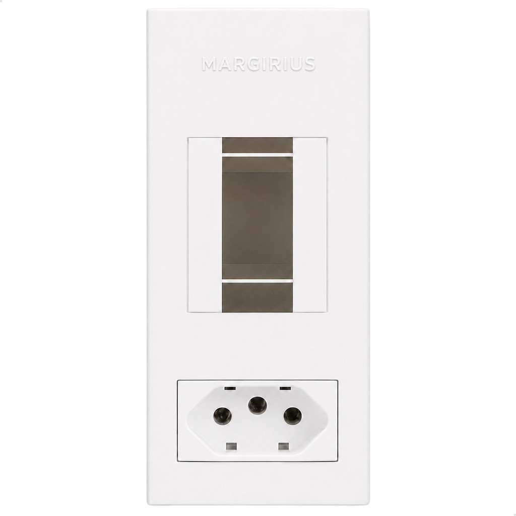 Caixa de Sobrepor Tomada 2P+T 20A Slim Margirius Externa Branca Parede Completa