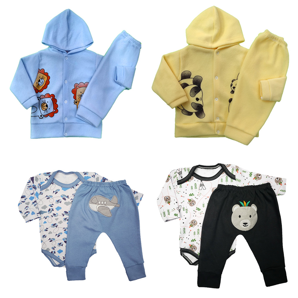 Kit Bebê 8 Peças Body e Mijão Bumbum Bordado e Conjunto Soft