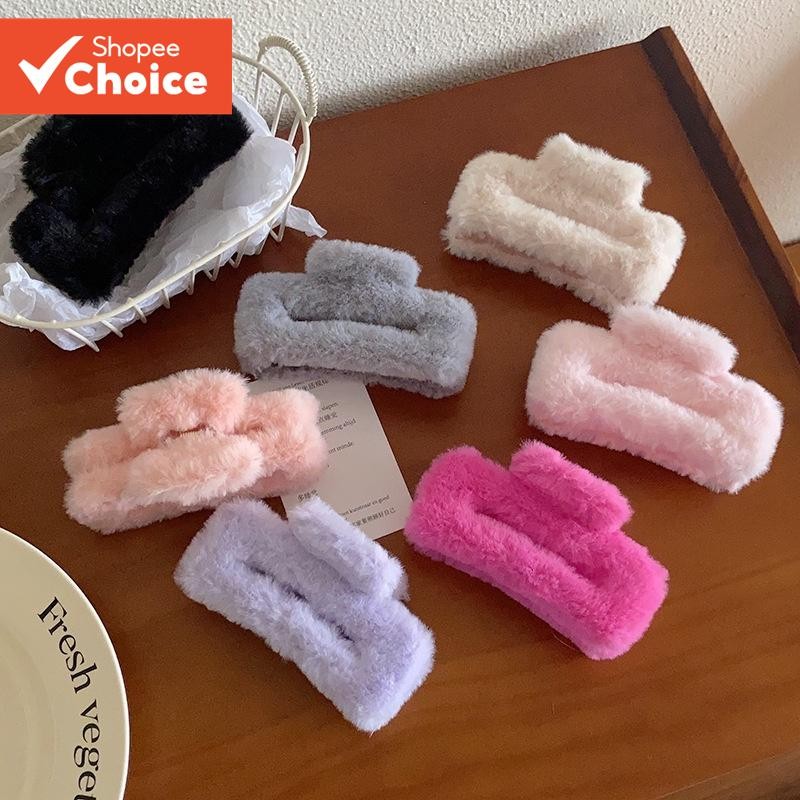 Grampo De Garra De Cabelo De Pelúcia Para Mulheres – Fluffy Candy Color Soft Grip Bonito Acessório Inverno Estilo Diário