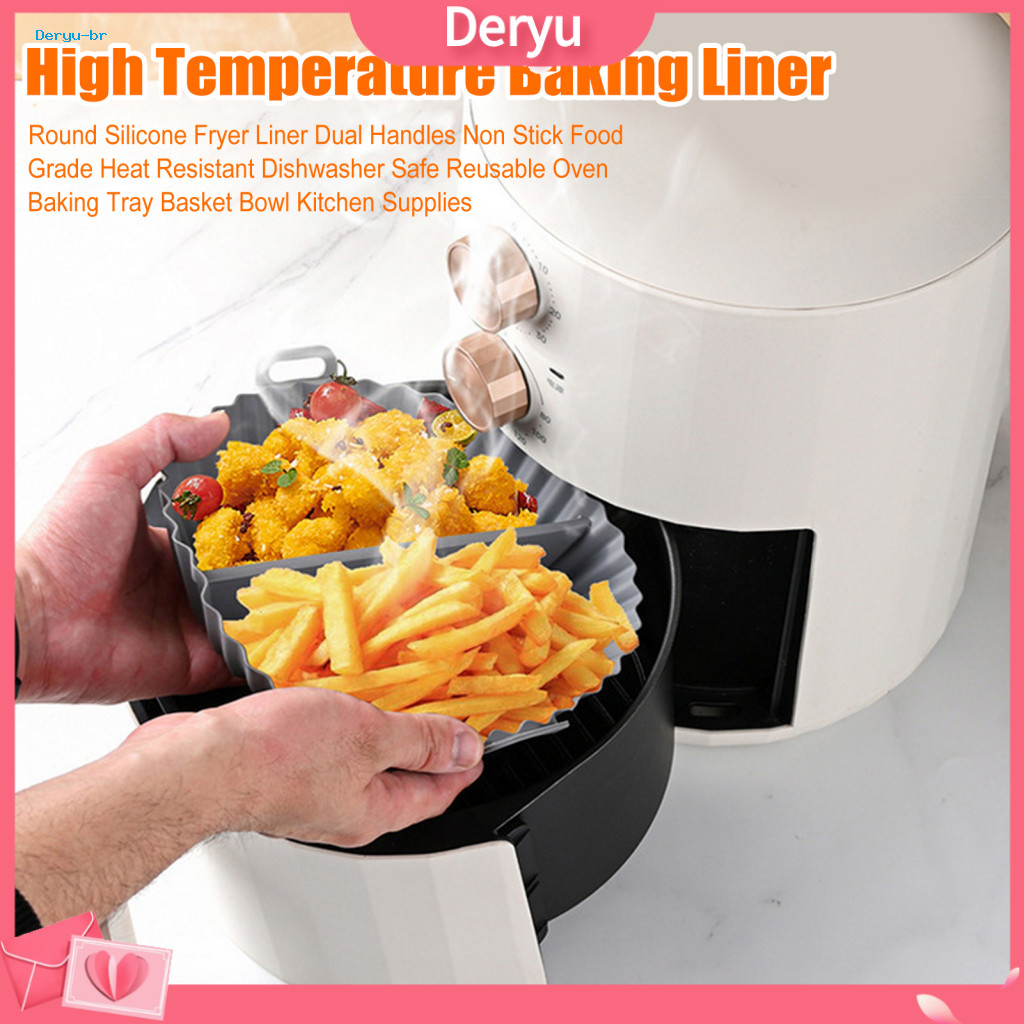 Silicone Baking Liner Non-stick Sheet Round Fryer with Dual Handles – Food Grade Heat Resistant Dishwasher Safe Reusab