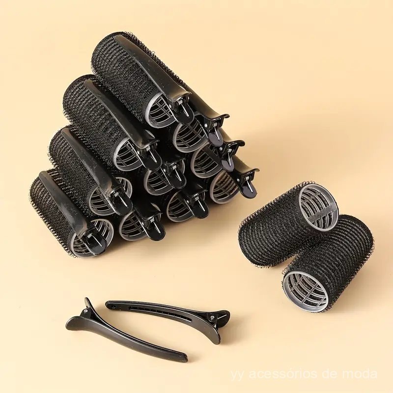 Conjunto de 24 rolinhos mágicos para modelagem de cabelo com clipes, modelador de franja autoadesivo de plástico em form