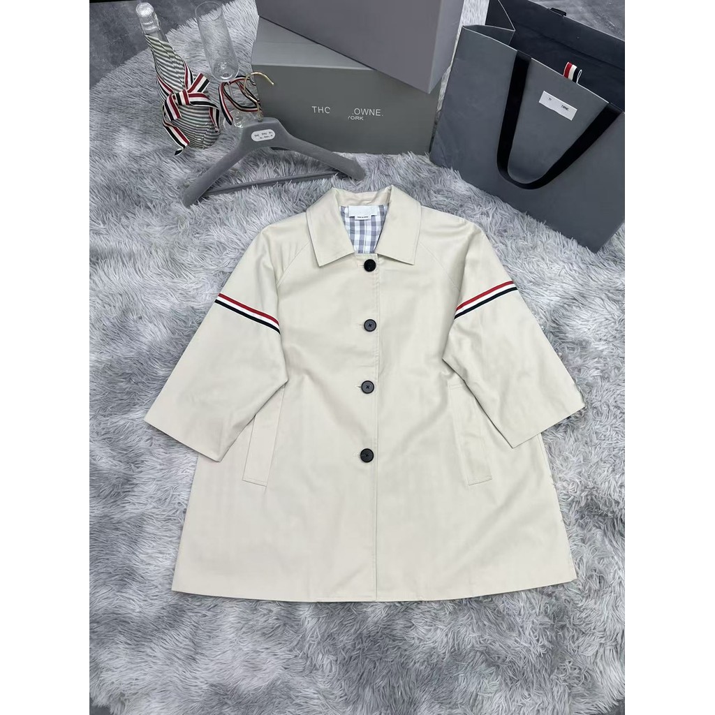 WTJO 2026New  Women's loose-fitting trench coat with double sleeves, striped design, casual style, three-quarter sleeves