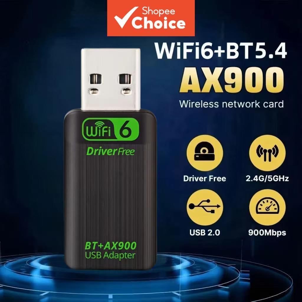 Adaptador USB WiFi 6 AX900 com Bluetooth 5.4, Dual Band 2.4G e 5GHz, Sem Drivers, Placa de Rede Wireless para Win10/11