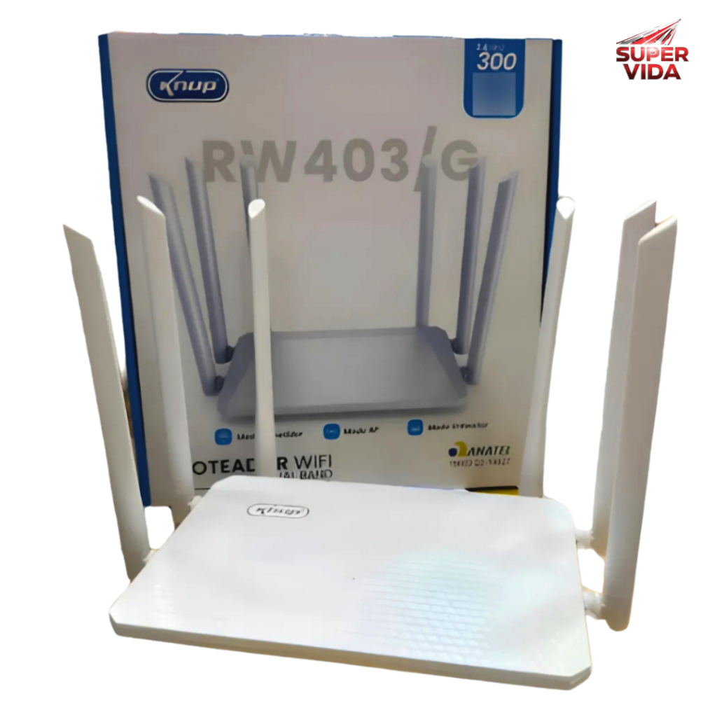 Roteador Wi-Fi KP Dual Band 2.4GHz 5GHz AP Repetidor 4 Antenas Branco Preto Mod KP-RW403/G