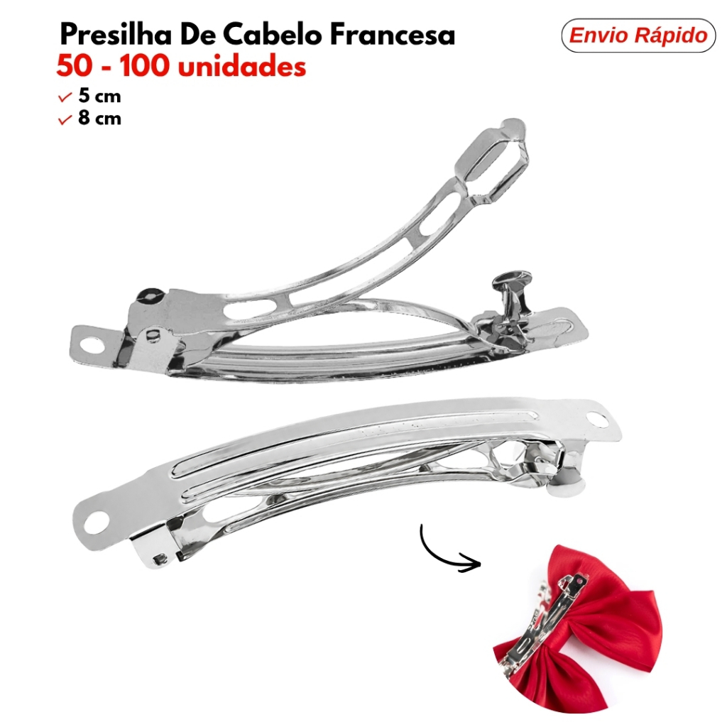 Presilha de Cabelo Francesa Para Laço sanding Bico de Pato Artesanato Kit 50 ou 100 Unidades