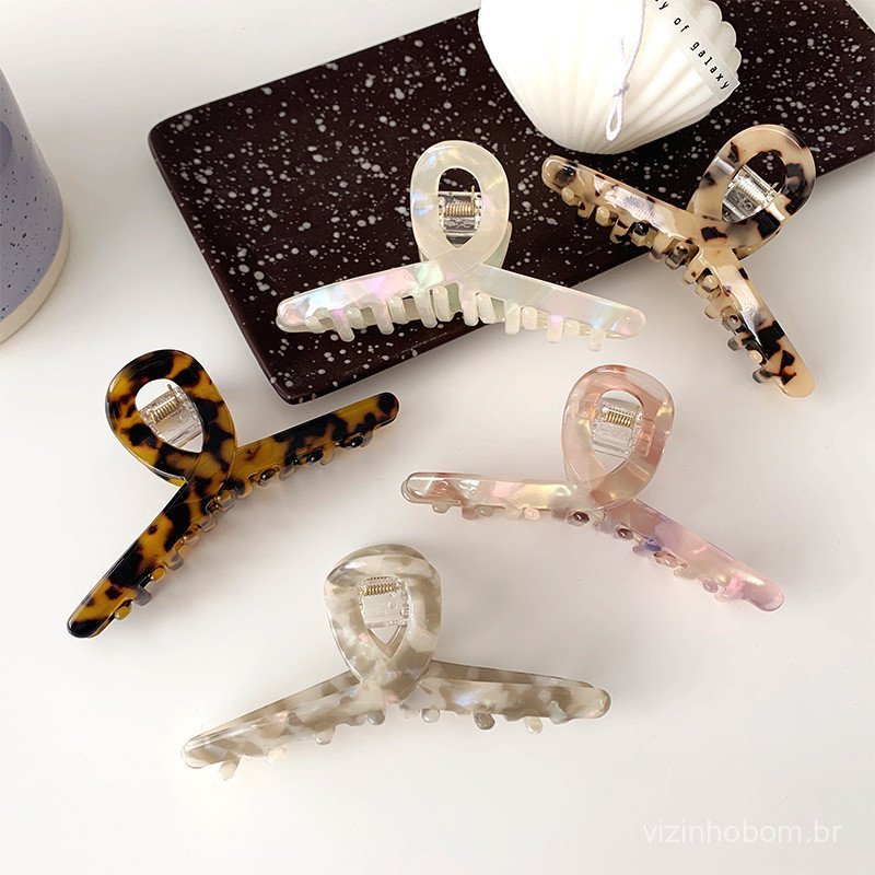 Presilha de cabelo em acetato com estampa de leopardo retrô francesa para a parte de trás da cabeça, presilha grande par