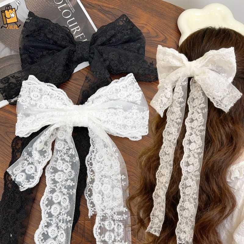[Prim] 2-1Pc Grampo De Cabelo Borboleta De Renda Francesa-Presilha De Fita De Laço-Chapéu Estilo Princesa-Oca Rabo De Ca