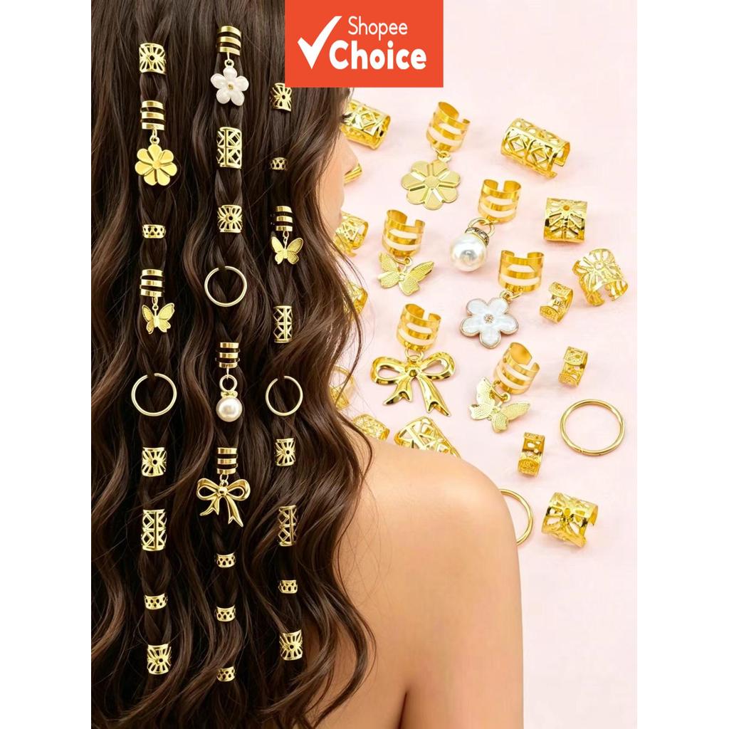 92 peças de acessórios de cabelo abertos, presilha borboleta francesa, anéis de trança, estilo boêmio, doce e cool,
