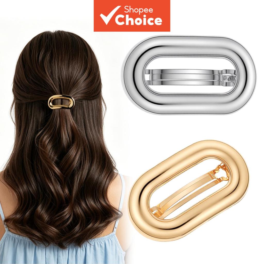 Presilhas De Cabelo Retrô Francesas De Metal Oval Prateado Dourado 2 Peças