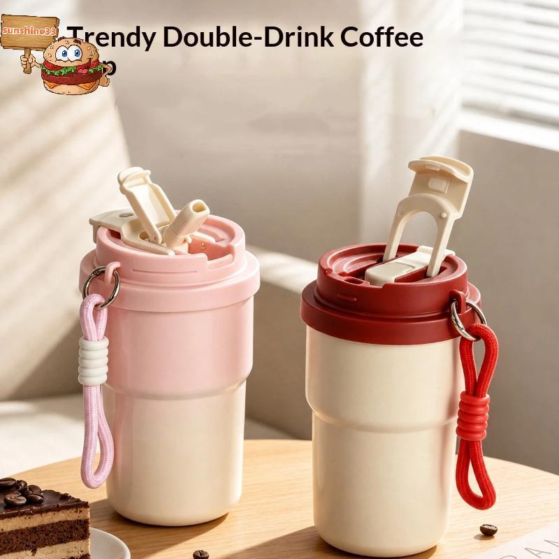 sun Portátil De Aço Inoxidável Dupla Bebida Copo Café 24H Retenção Fria Com Cordão Para Viagem Estrada Caminhadas Esport