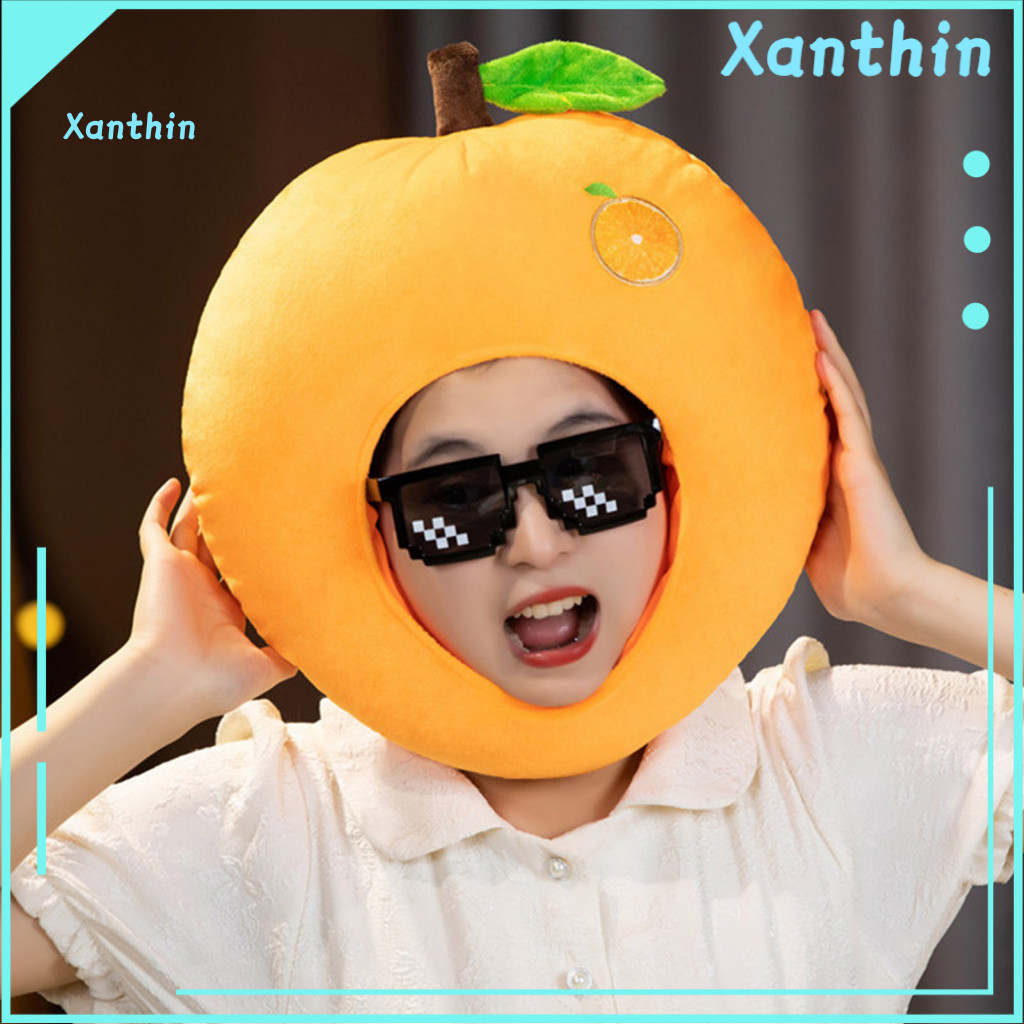 Orange Plush Hat Cozy Cute Fruit Soft Pp Cotton Filled Elastic Warm Lightweight Winter Cosplay Headgear Fun Party Costum