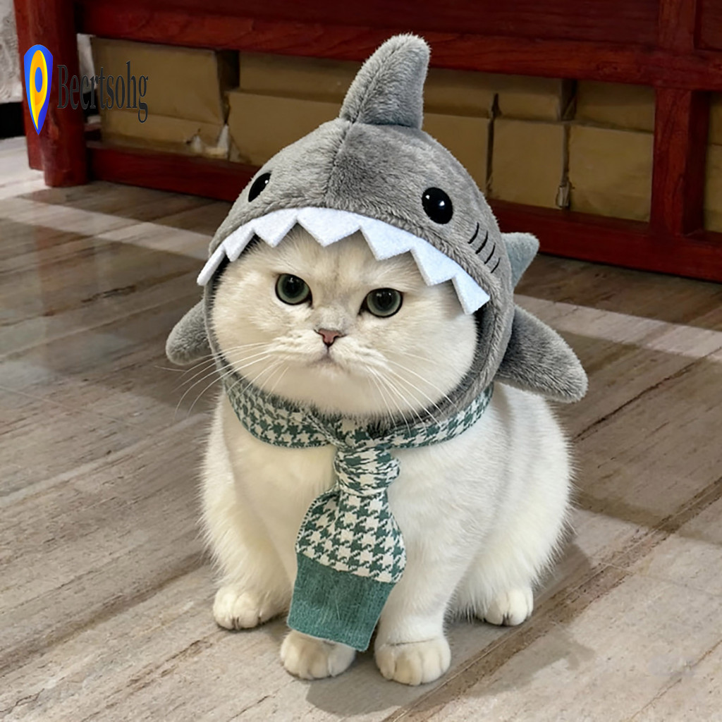 Pet Winter Warm Headgear Cat Shark Hat Cozy Plush for Cats Small Dogs – Cute Fun Accessory Photo Prop Perfect for Sout
