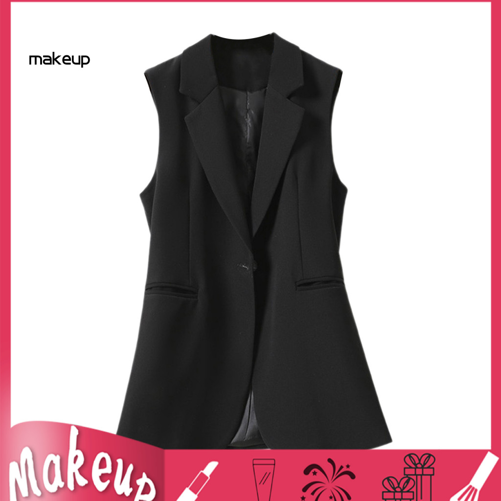 Casual Suit Waistcoat Basic Women Summer Vest Slim Fit with Pockets Single Button Lapel Office Workwear Solid Color Styl