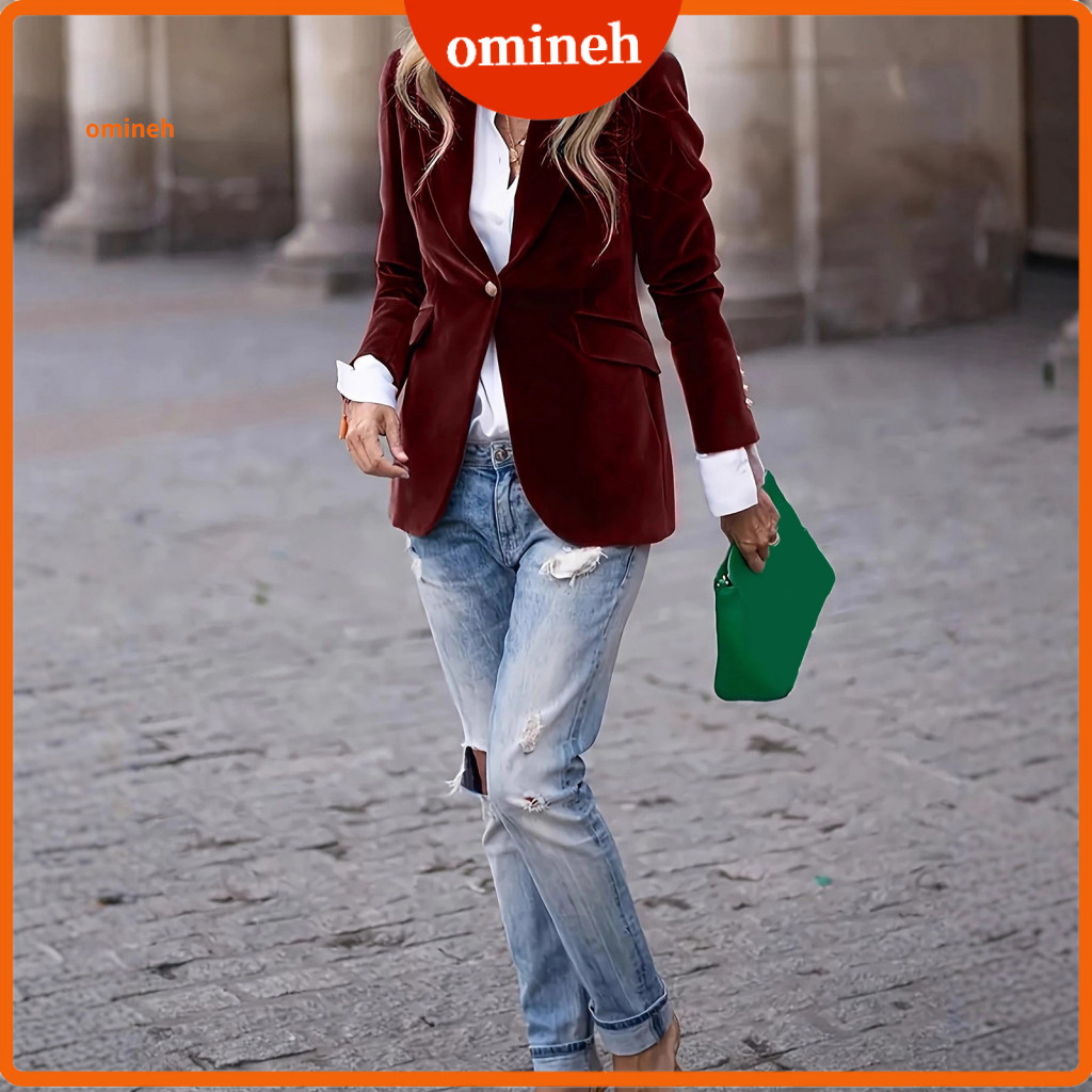 Black Velvet Jacket Notched Collar Suit Women’s Long Sleeve Blazer Single Button Office Coat Elegant Versatile for Wor