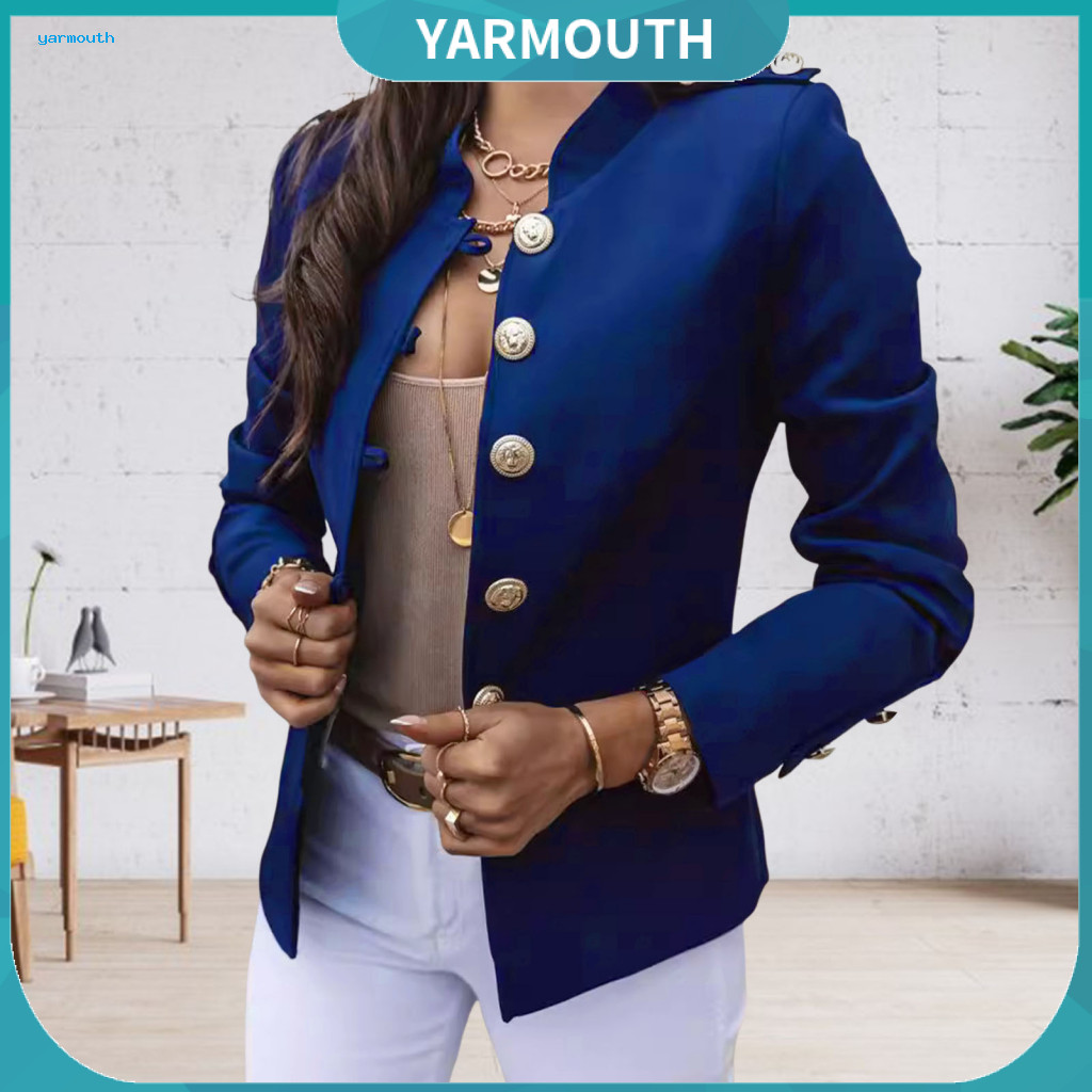 Women Suit Coat Formal Stand Collar Jacket Women’s Slim Fit Business Single Breasted Long Sleeve Blazer Office Solid C