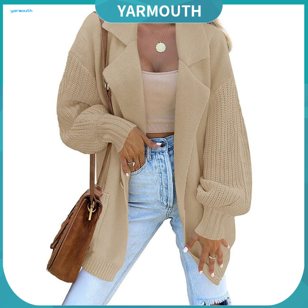 Women Suit Coat Solid Color Sweater Jacket Women’s Long Sleeve Knitted Blazer with Pockets Loose Fit Single Button Lap