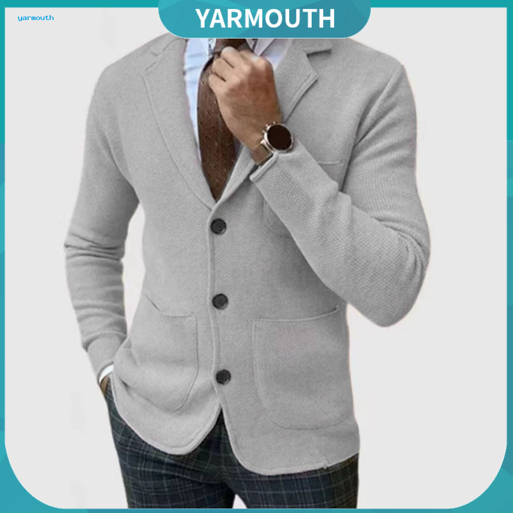 Men Slim Fit Suit Coat Long-sleeve Men's Jacket with Lapel Long Sleeve Single-breasted Blazer Casual Office Pockets for