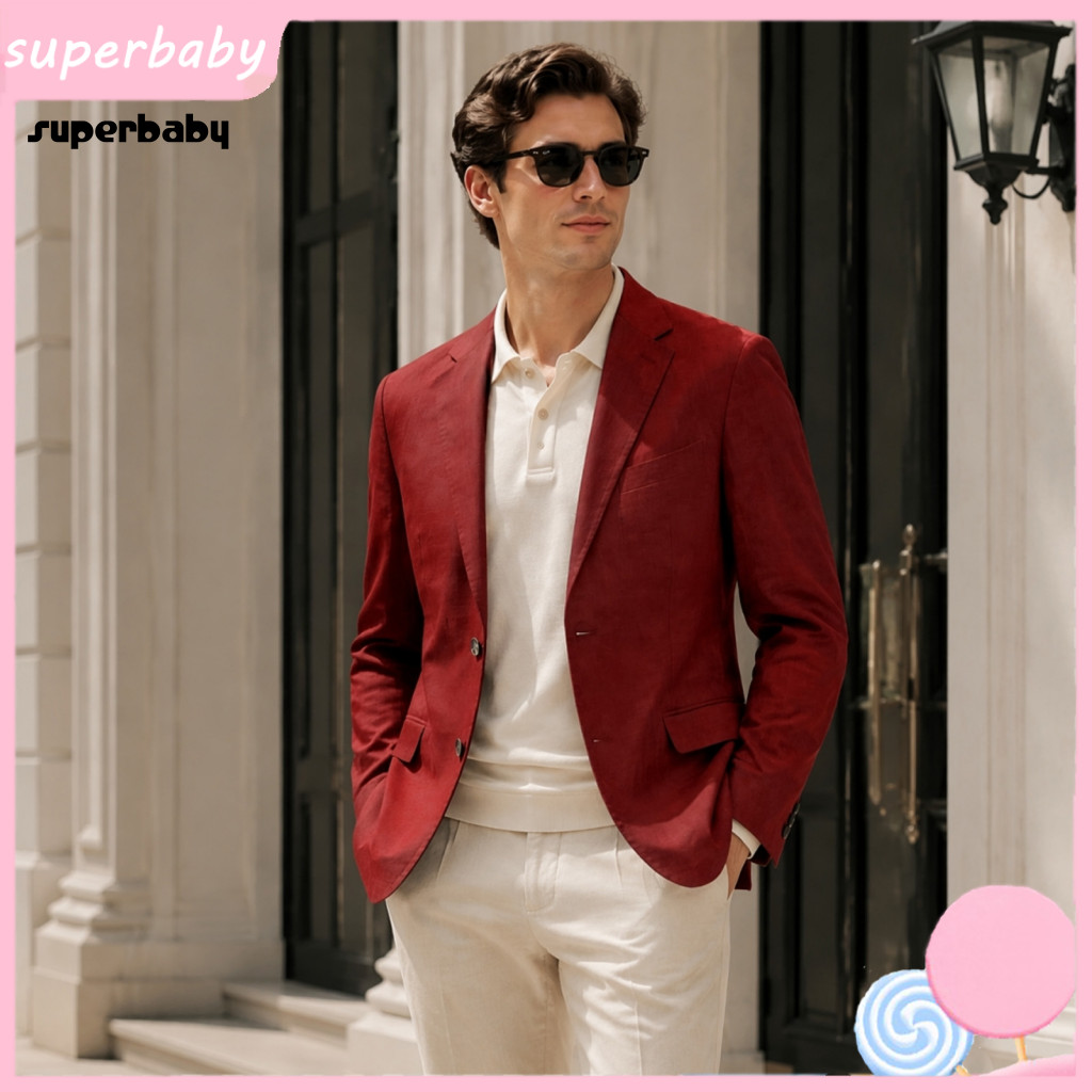 Slim Fit Suit Jacket Lightweight Spring Autumn Outerwear Men's Casual Blazer Notch Lapel Single Button Coat for Business