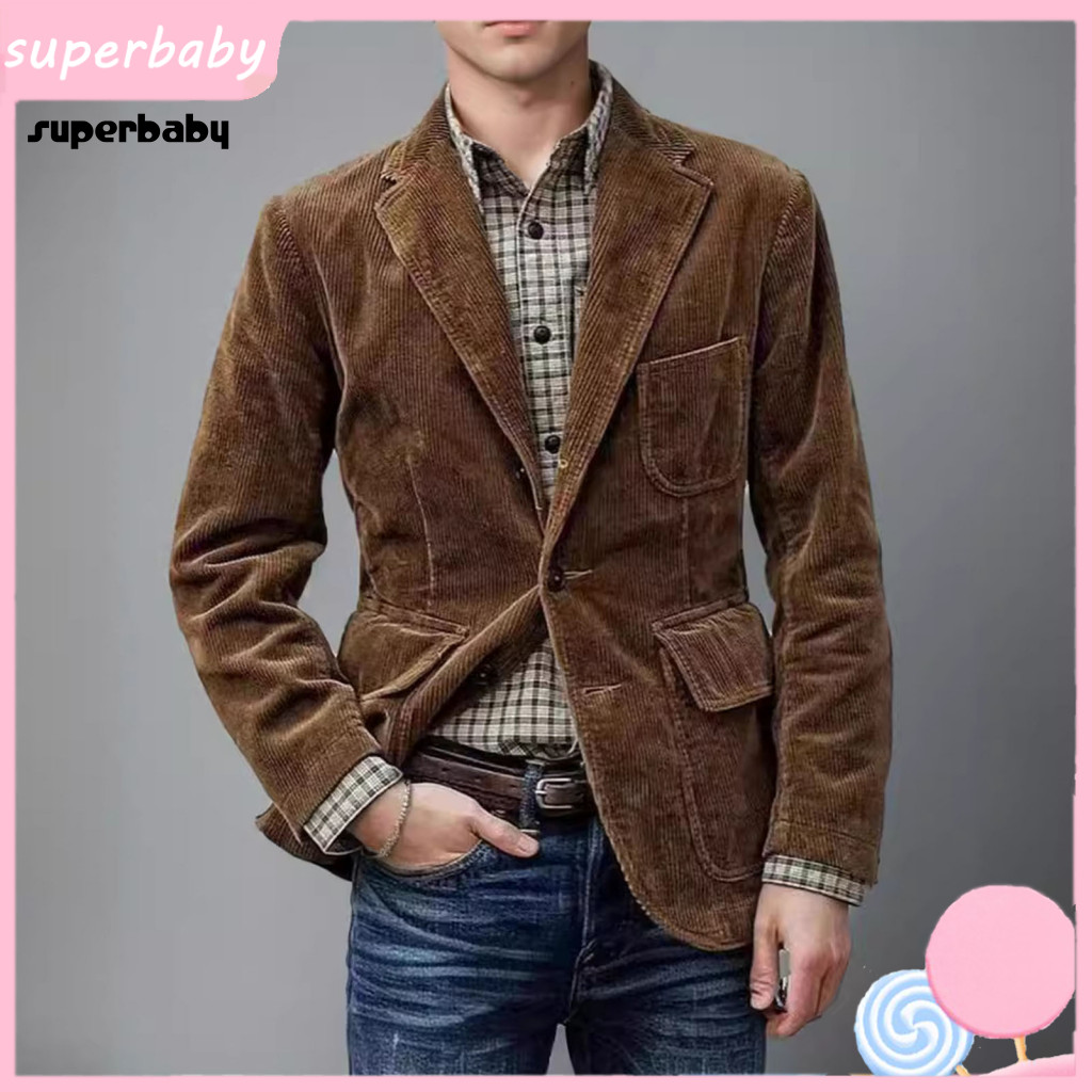 Men Suit Jacket Casual Outerwear Men's Business Single Breasted Long Sleeve Blazer with Lapel Flap Pockets Solid Color O