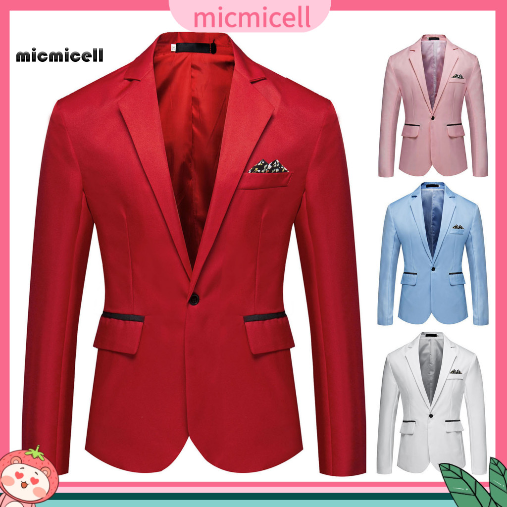 Men Suit Coat Formal Jacket Men's Slim Fit Single Button Solid Color Lapel Collar Long Sleeve Blazer for Business Office
