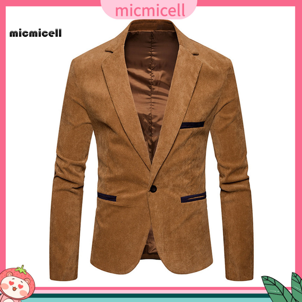 Men Formal Suit Coat Everyday Style Men's Corduroy Blazer Jacket Patchwork Color Long Sleeve with Pockets Single Button