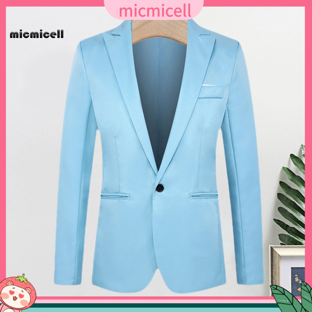 Single Button Suit Jacket Men Slim Fit Blazer Men's Casual One Lapel Coat with Pockets Long Sleeve Business Workwear for