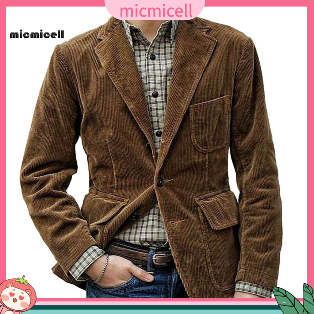 Single-breasted Suit Jacket Personal Style Coat Retro Corduroy for Men Women Long Sleeve Single Breasted Blazer with Poc