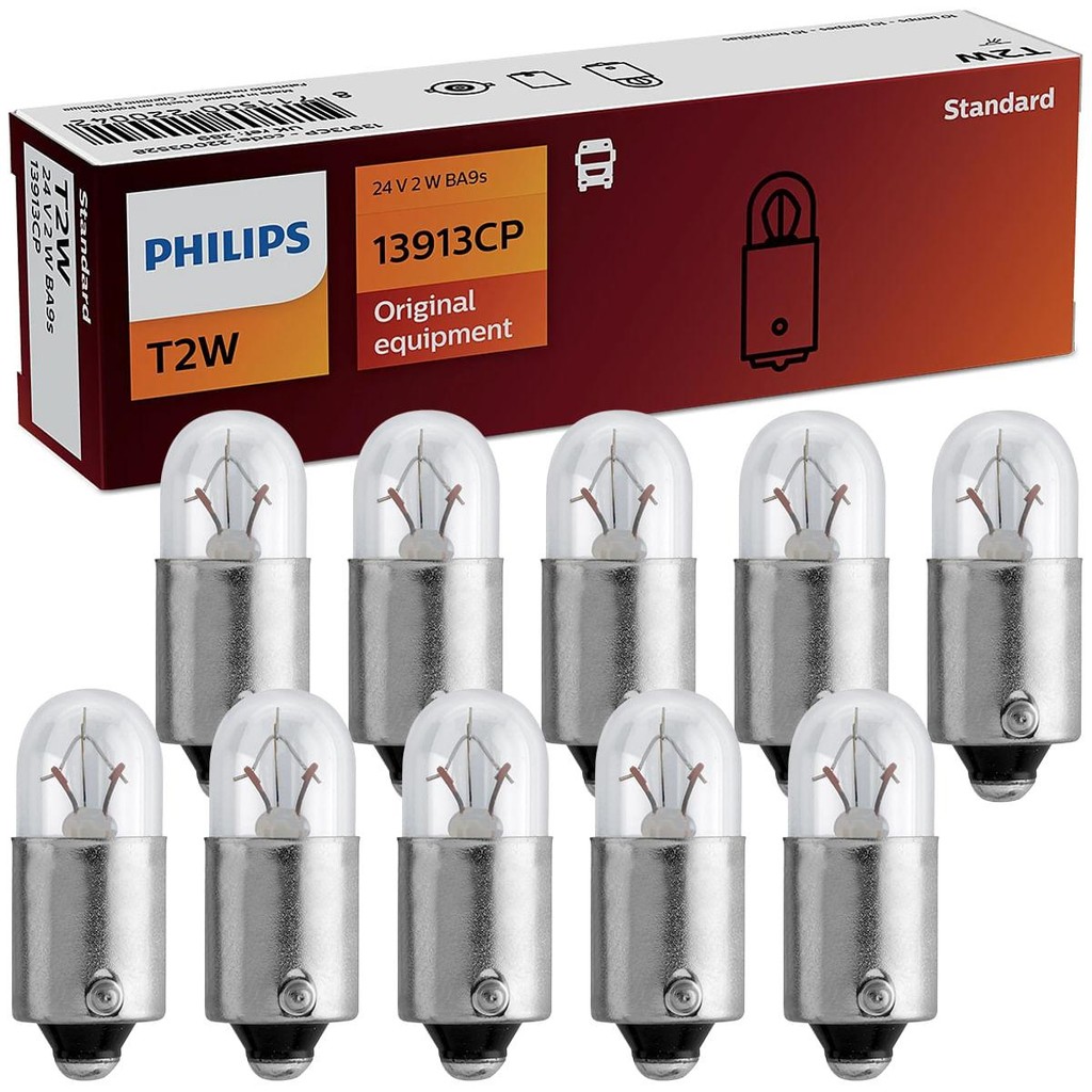 10 Lâmpada Philips Esmagada T2w 24v 53 Ba9s 13913 Auxiliar