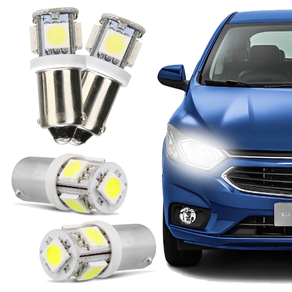 Par De Lâmpadas de LED Automotivas 69 Ba9s 1 Polo 12v Volts 5 Leds 6000k Luz Branca