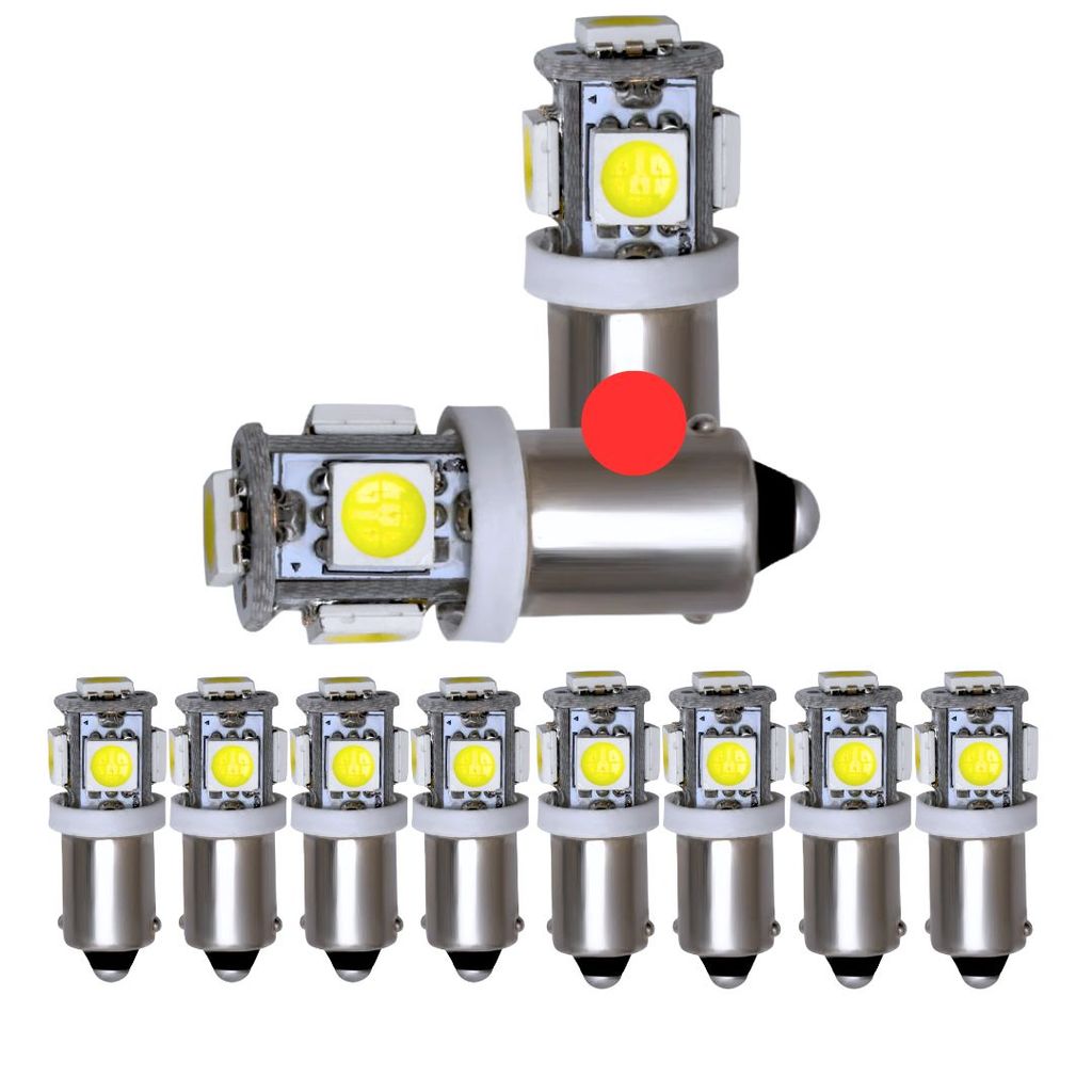 KIT 10 LAMPADA BA9S 5 LED T4W 69 VERMELHO 12V