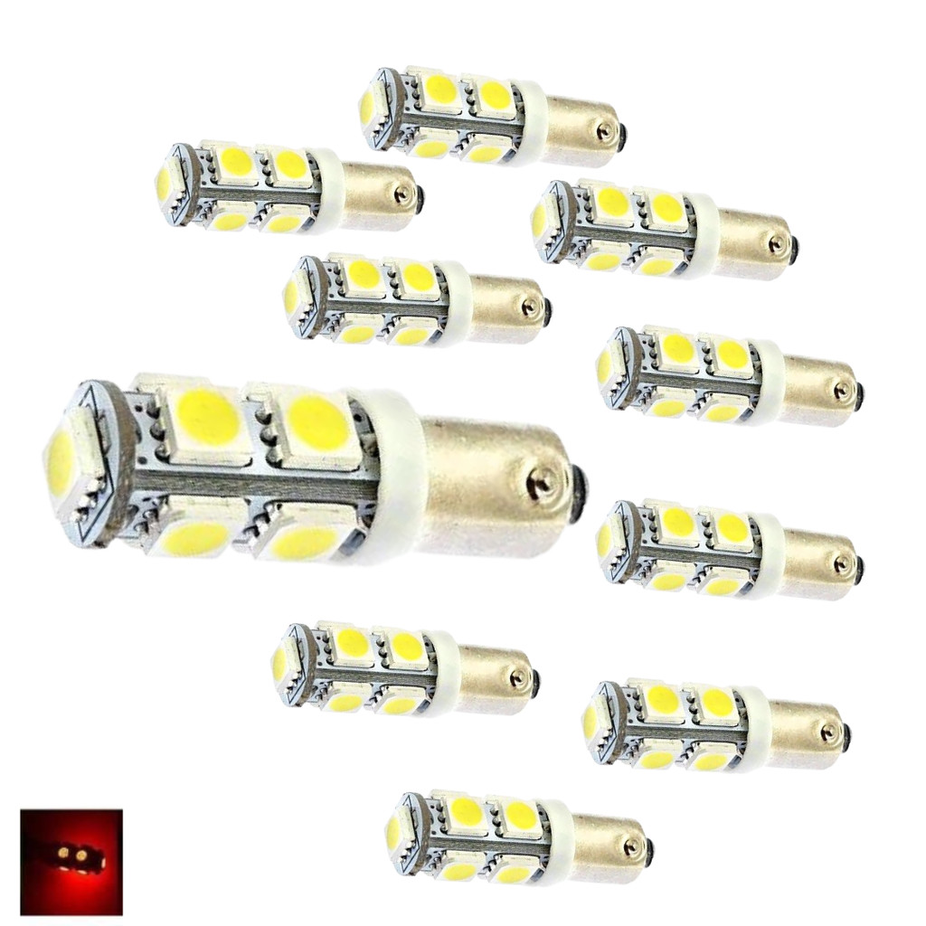 KIT 10 LAMPADA BA9S 9 LED T4W 69 VERMELHO 12V