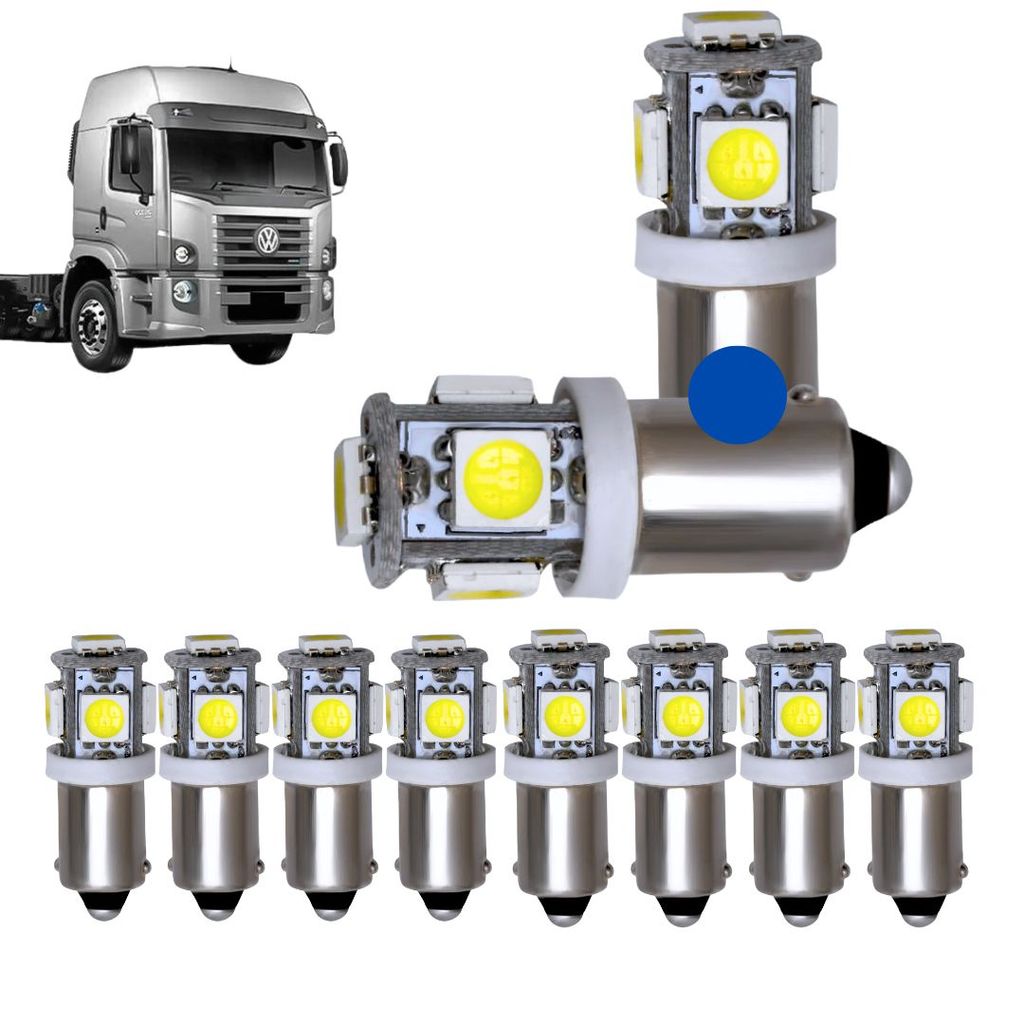KIT 10 LAMPADA BA9S 5 LED T4W 69 AZUL 24V