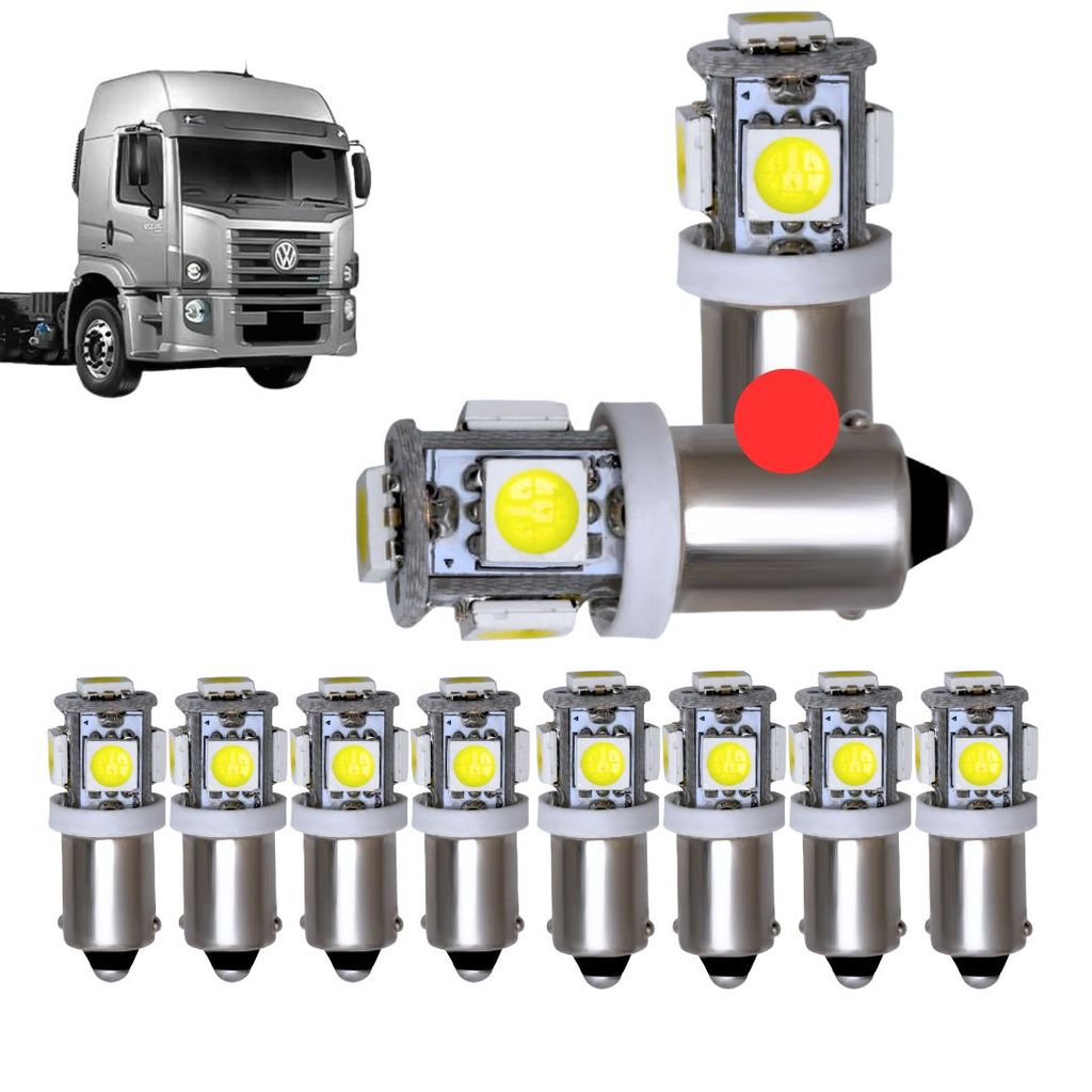KIT 10 LAMPADA BA9S 5 LED T4W 69 VERMELHO 24V