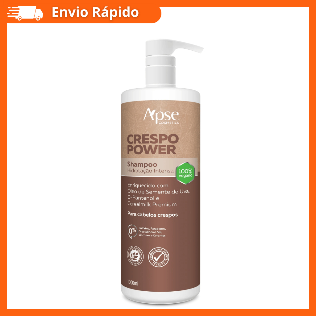 Shampoo Crespo Power Apice 1000ml Hidratação Intensa Low Poo Vegano Cabelos Crespos Brilho e Maciez
