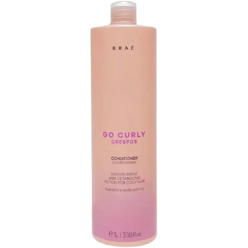 Condicionador Cabelo Crespo BRAÉ Go Curly - Hidratação Profunda e Desembaraço - Maciez e Definição - 1000ml Profissional