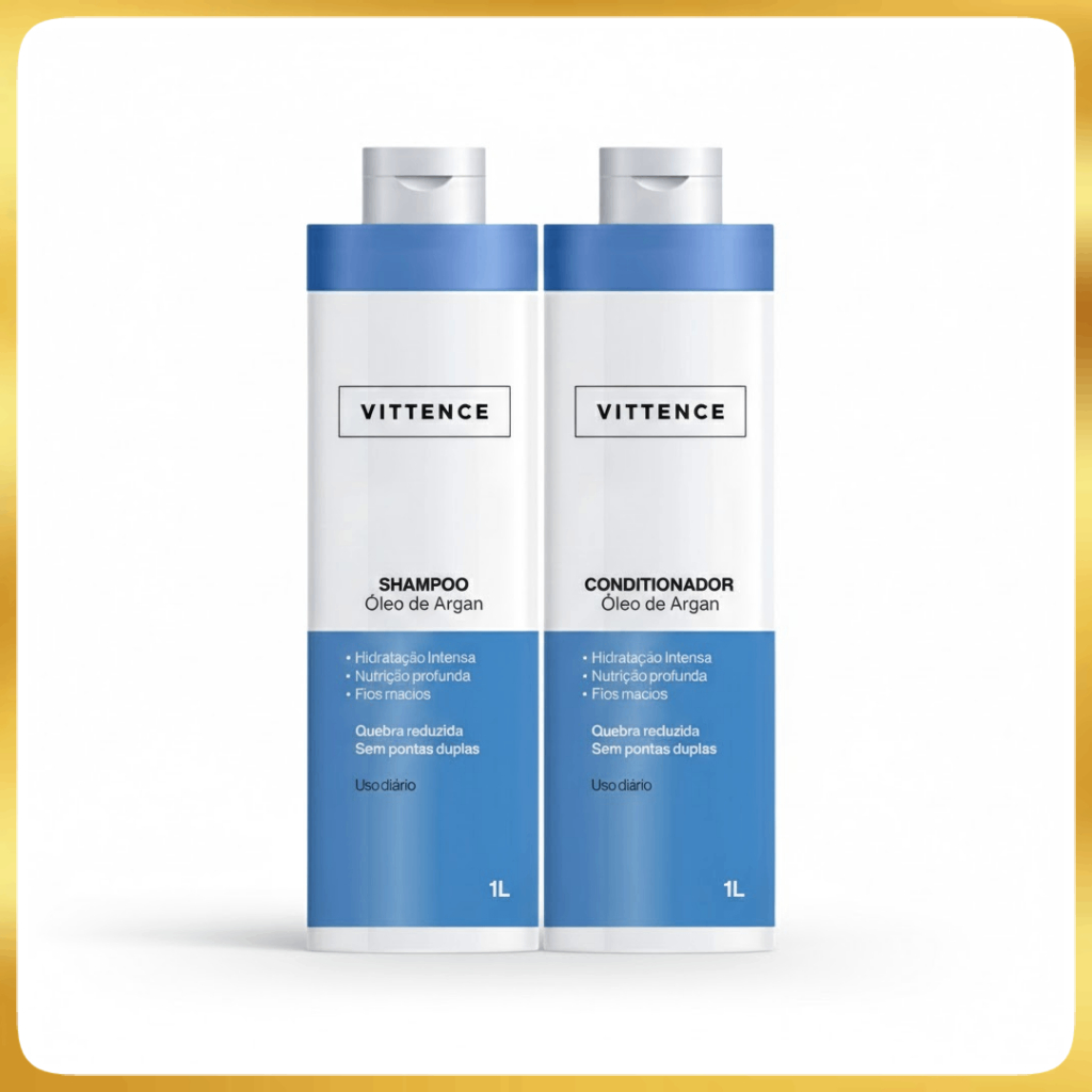 Kit Vittence Tratamento Óleo de Argan Shampoo Condicionador Hidratação Nutrição Antiquebra Maciez 1L