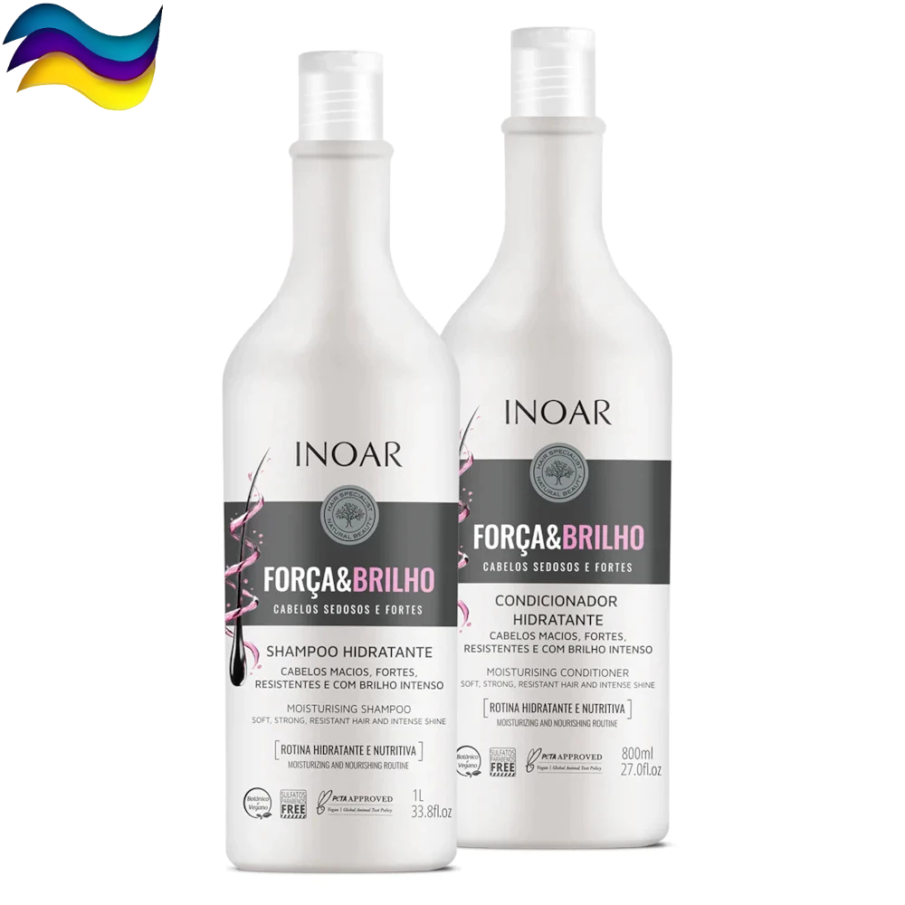 Kit Shampoo e Condicionador 2x1000ml Força e Brilho Inoar - Maciez Redução de Frizz e Pontas Duplas