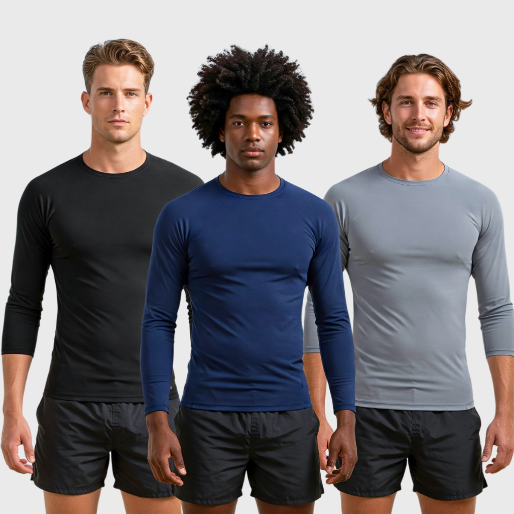 Kit c/3 Blusas Térmicas Masculina Manga Longa Dry Fit Segunda Pele Proteção Uv50 Moda Praia Academia