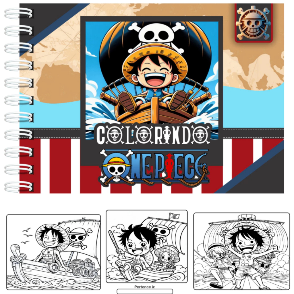 Livro de Colorir One Piece Capa Dura A5 50 Páginas Laminação brilho + Acetato de Proteção