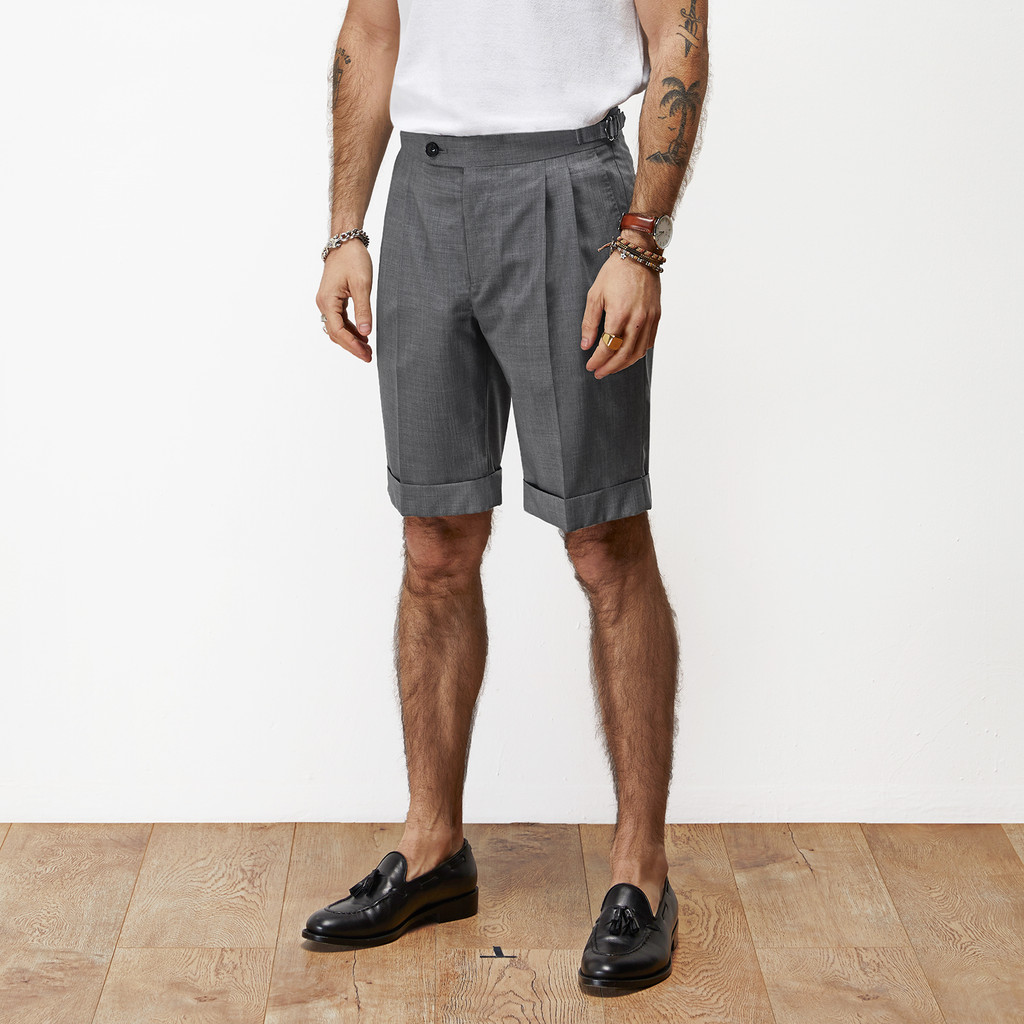 High-End 120 contagem primavera verão Yuppie suave Wear Paris botão duplo plissado 90% Ultra-leve lã fina magro-ajuste S