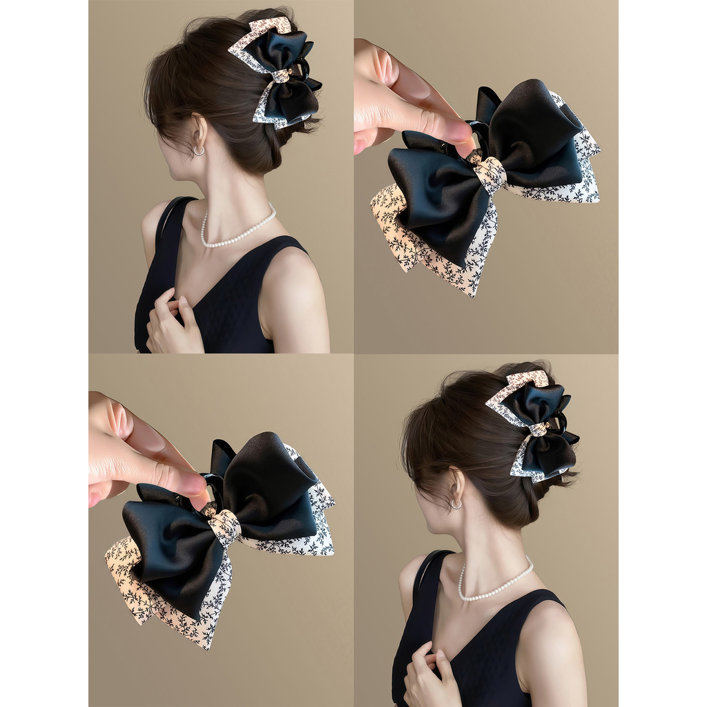 Retro Paris ~ High-End cetim Floral arco Grab clip 2026 novo estilo cabeça traseira tubarão clipe rabo de cavalo