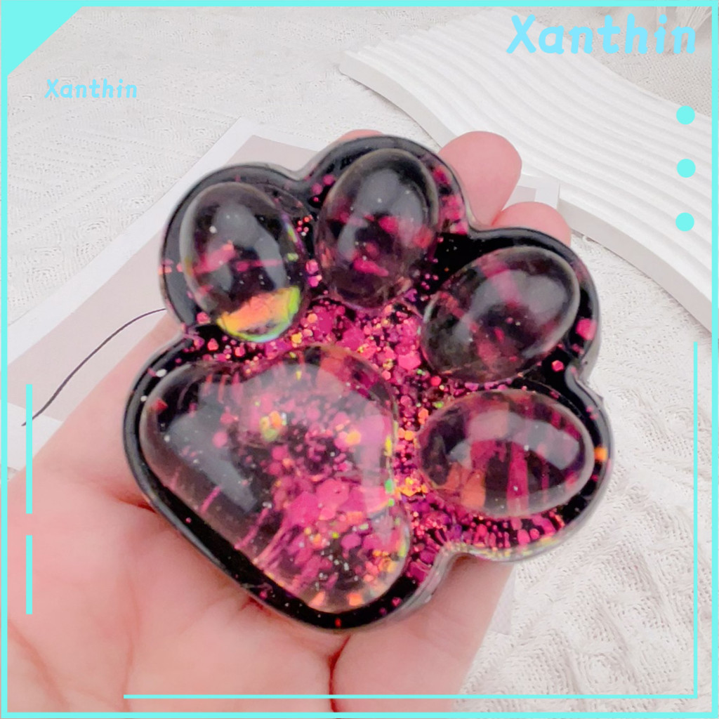 Soft Cat Paw Toy Clear Squeeze for Stress Relief – Glitter Kitten Fidget Sensory Ball Anxiety Pinch for Kids Teens Adu