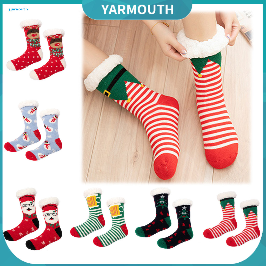 Thickened Fuzzy Socks for Home Non Slip Slipper Christmas Plush Lined with Non-slip Grips for Men Women Thick Thermal Wi