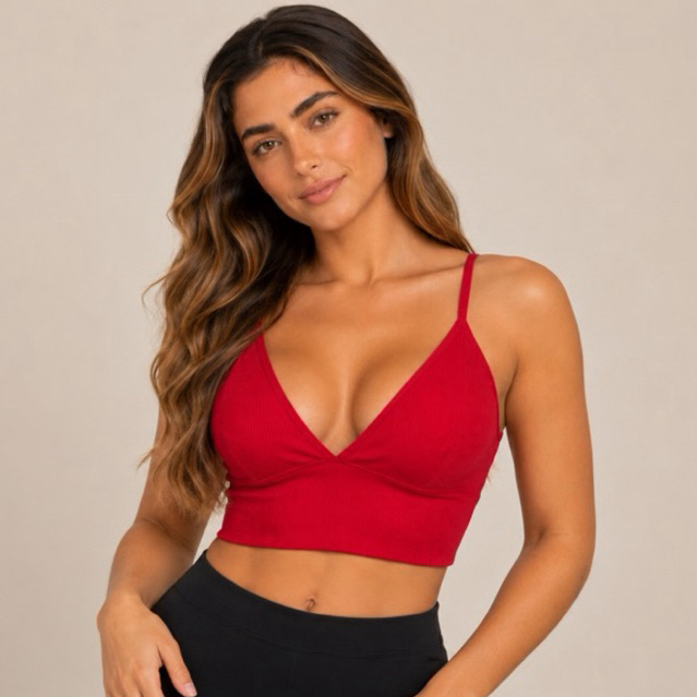 Top liso Premium Casual Decote Em V Alça Fina Em Vermelho