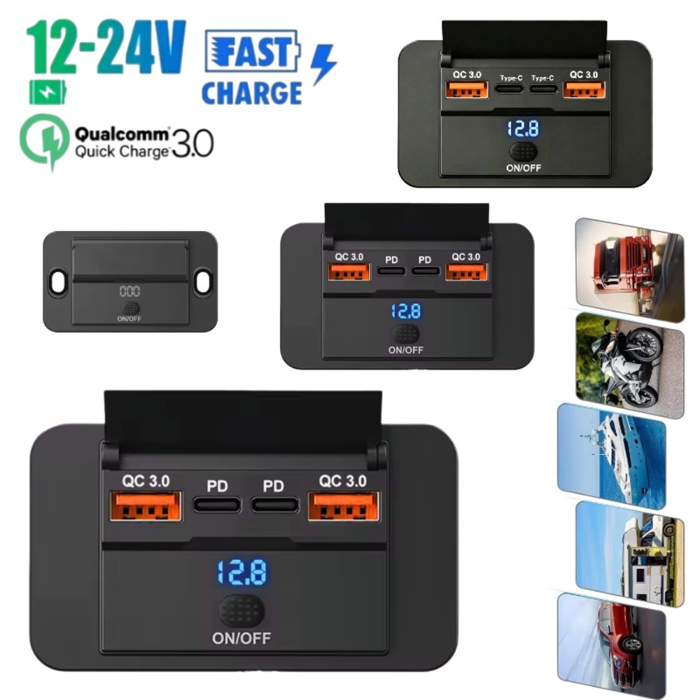 Adaptador De Tomada De Carregador De Carro Rápido USB De 4 Portas Com Display Digital PD QC3.0 12V Para Ônibus RV Caminh