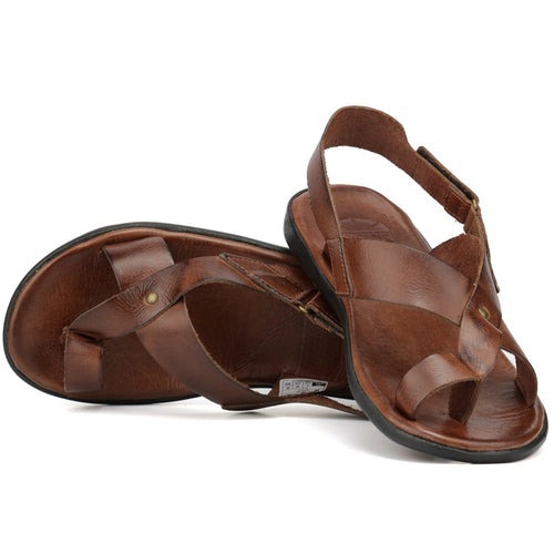 Sandália Masculina Couro Tiras Largas Lisa Leve Resistênte Dia a Dia Básica Casual Trabalho