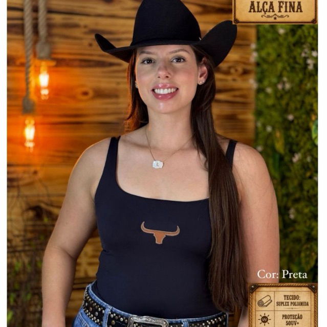 Regata Blusa Alça Fina e Larga Bordada em Couro Básica Lisa Country Feminina estilo rodeio , barretos, moiadeiros