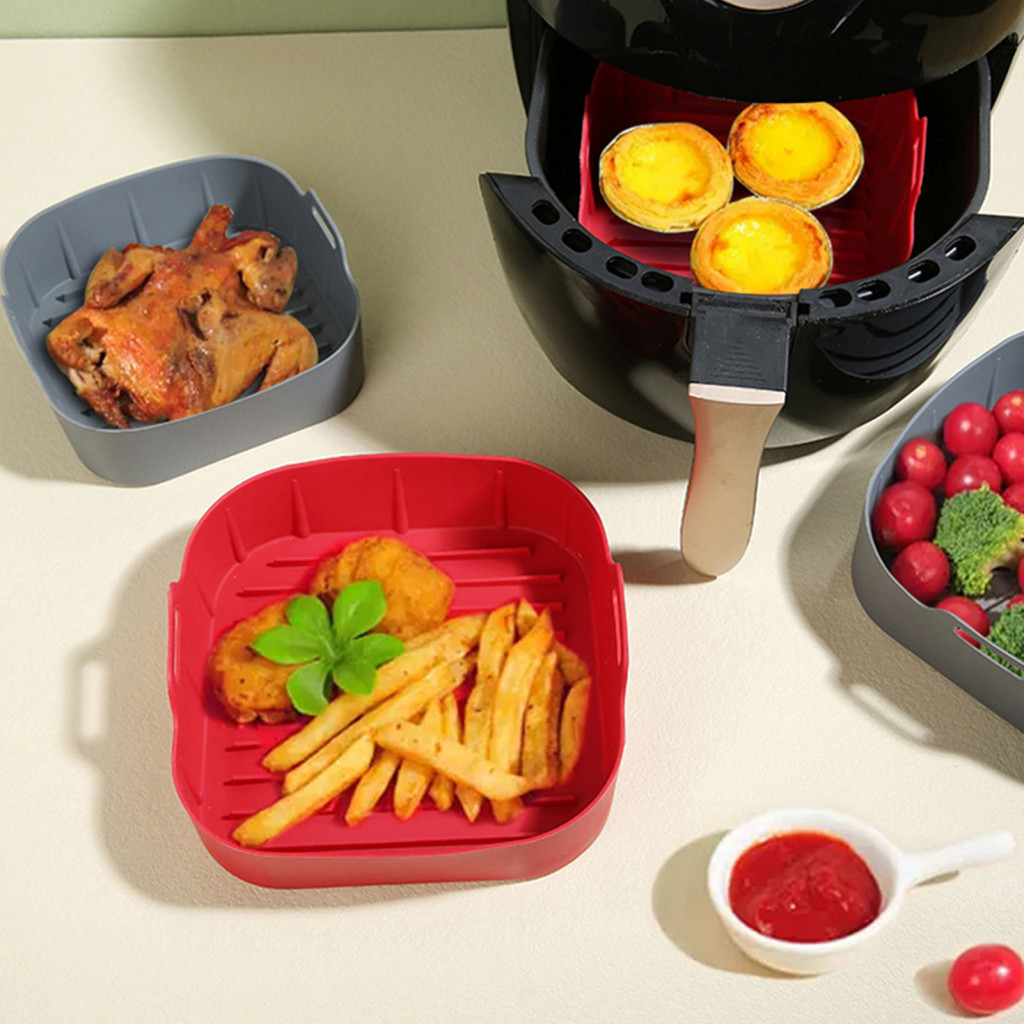 Heat Circulation Silicone Baking Pan Air Fryer Sheets Liners with Handles – Food-grade Non-stick for 4-6 for Healthy
