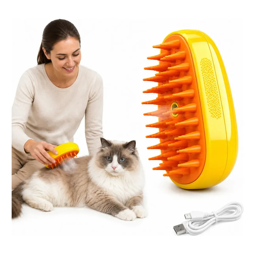 Escova Vapor Eletrica Penteador Massageadora Sortida Pet Cachorro Gato Limpeza Profunda Remove Pelo