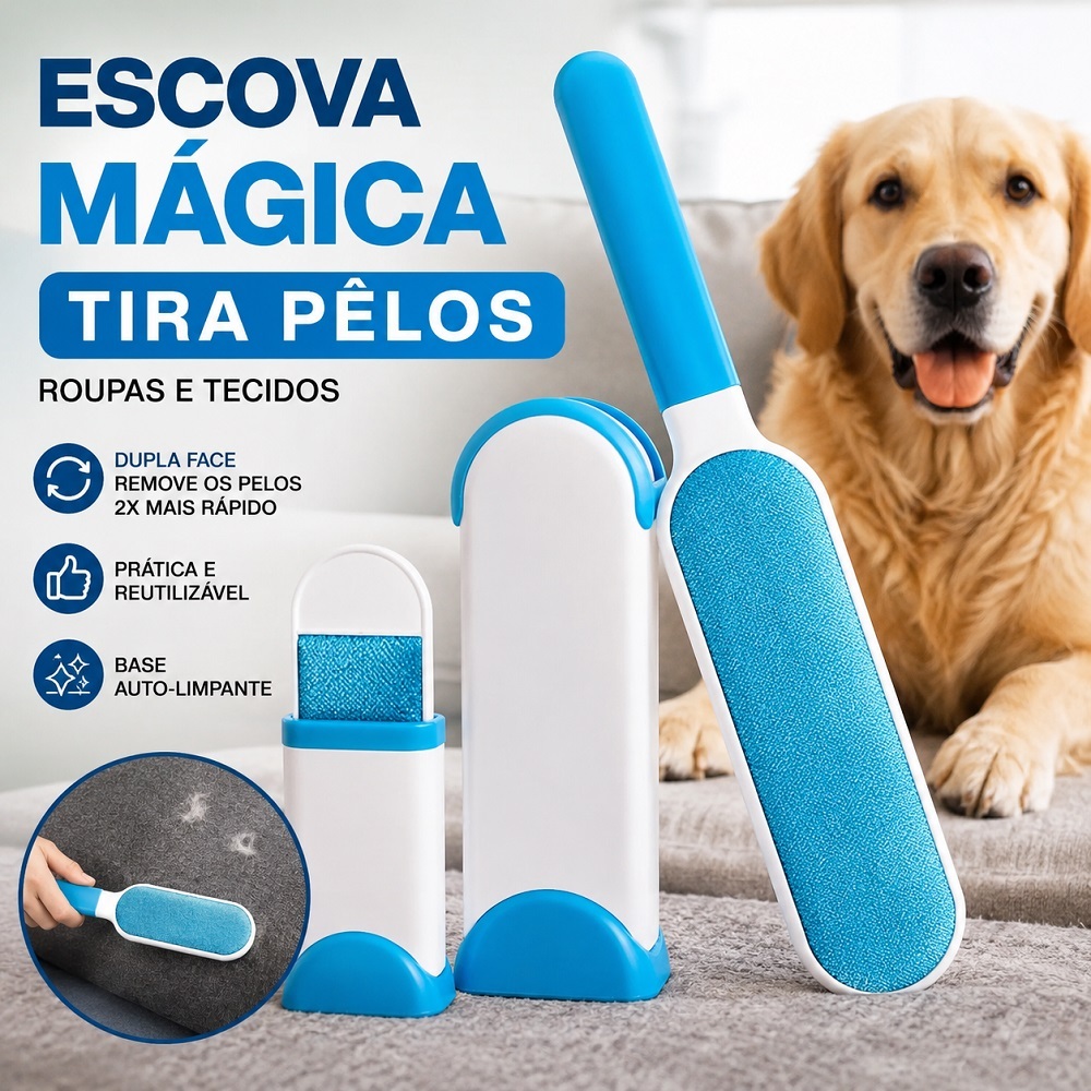 Escova Mágica Removedora Tira Pelo de Gato Cachorro Pet Cama Sofá Roupas Tapete